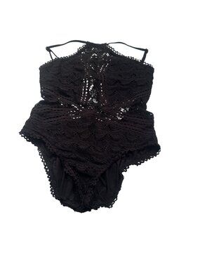 Becca Rebecca Virtue Savannah Crochet One Piece Swimsuit High Neck Womens Halter